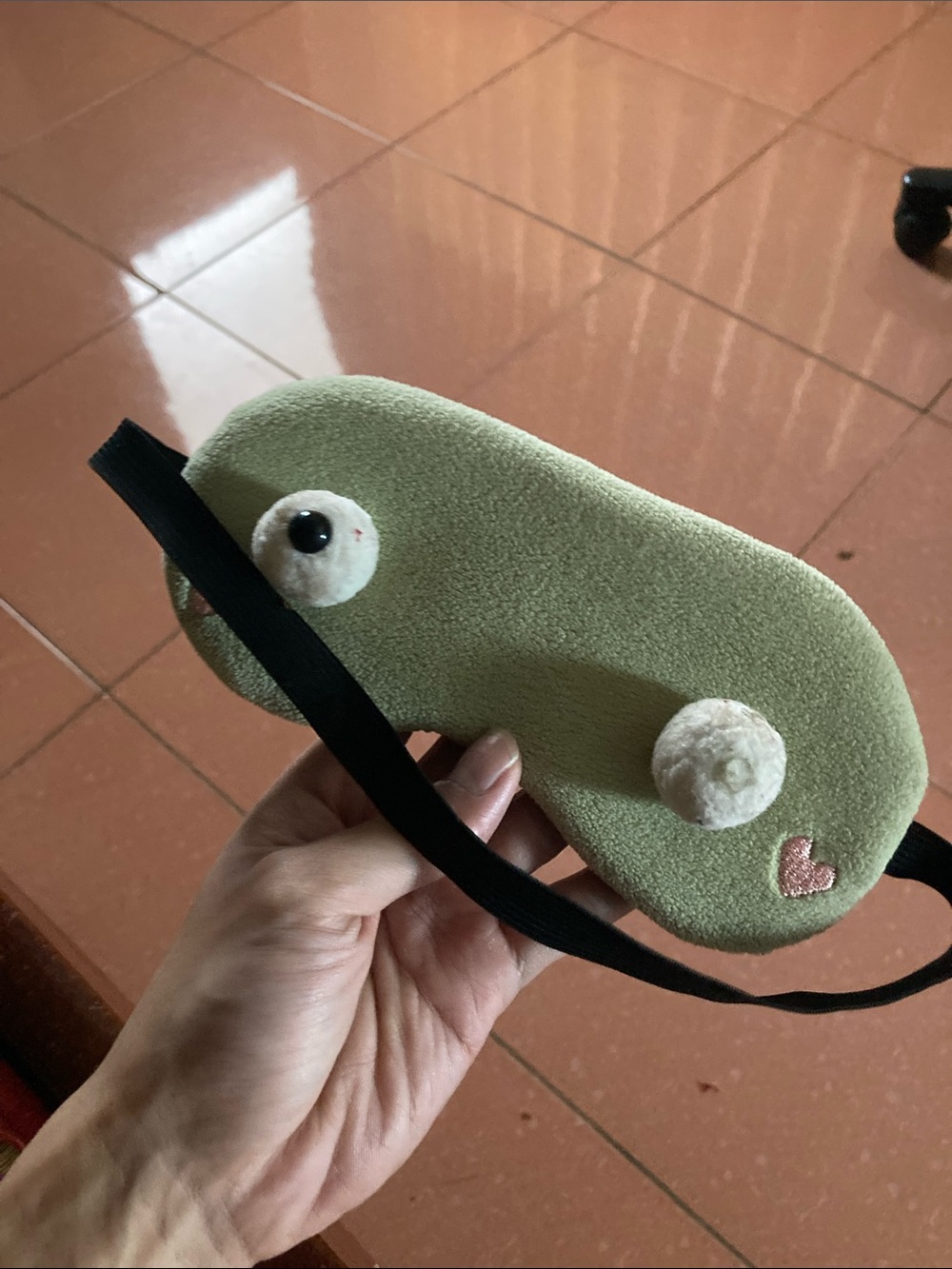 Plush Kids Sleep Mask in Light Green with Heart Accent